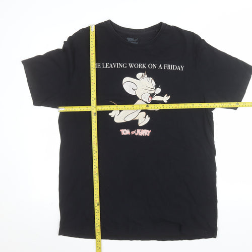 Tom and Jerry Men's Black Graphic Cotton T-Shirt L