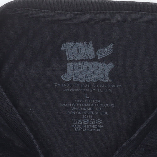 Tom and Jerry Men's Black Graphic Cotton T-Shirt L