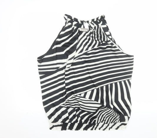 Wallis Women’s Black & White Striped Sleeveless Halter Blouse Size L