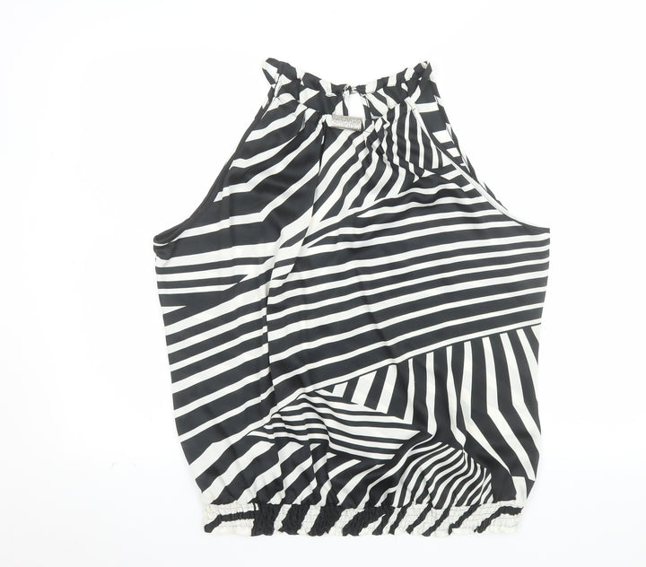 Wallis Women’s Black & White Striped Sleeveless Halter Blouse Size L