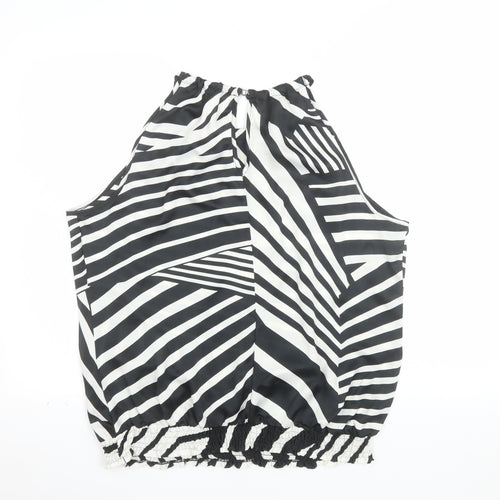 Wallis Women’s Black & White Striped Sleeveless Halter Blouse Size L