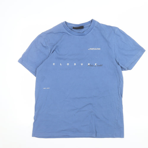 Closure London Men's Blue Graphic Crew Neck Cotton T-Shirt Size L