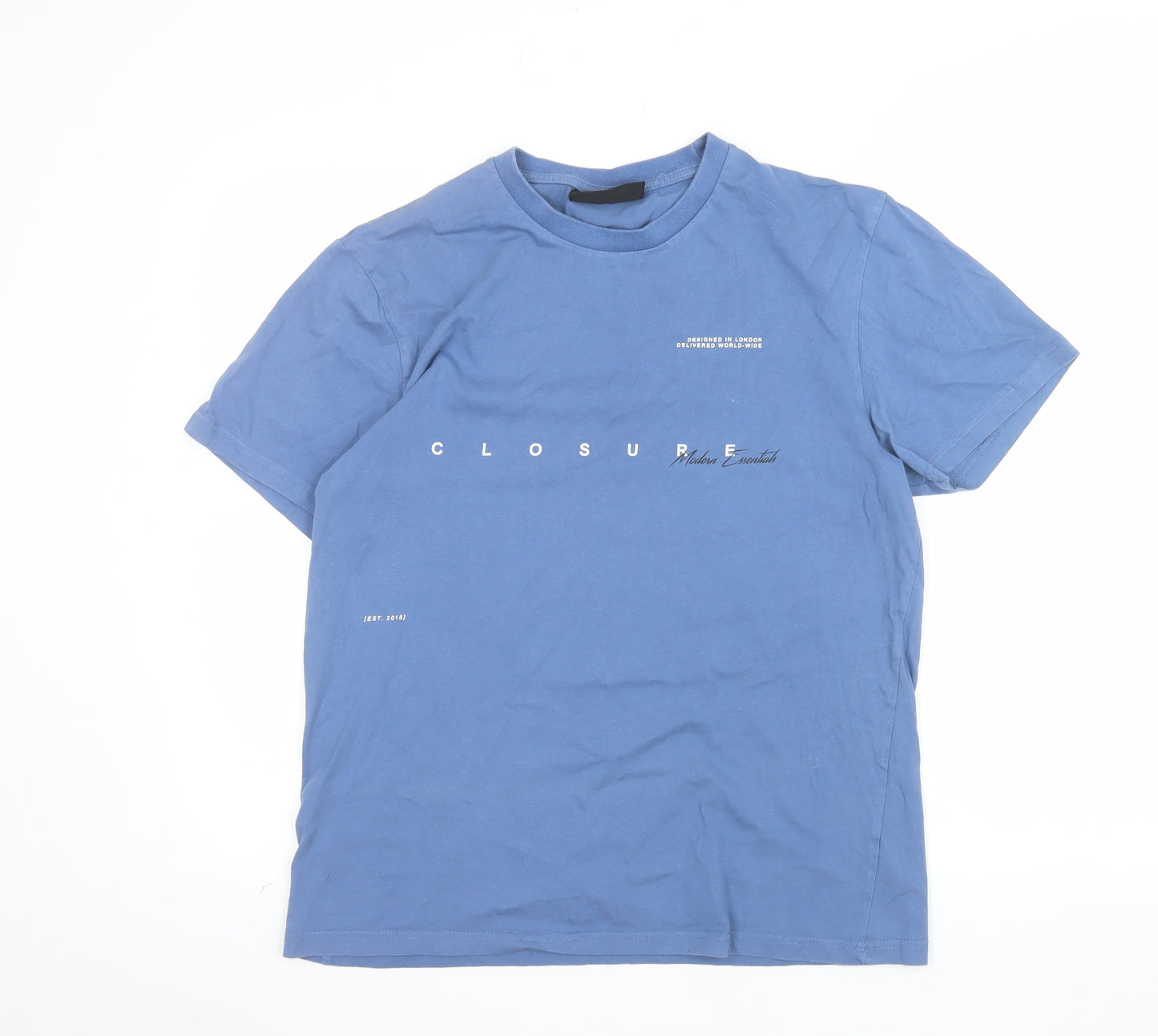 Closure London Men's Blue Graphic Crew Neck Cotton T-Shirt Size L