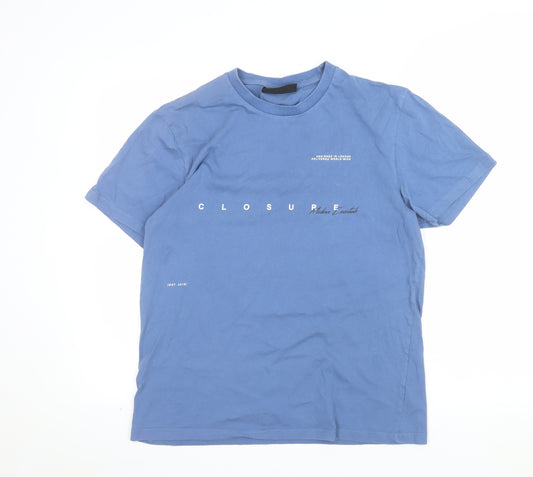 Closure London Men's Blue Graphic Crew Neck Cotton T-Shirt Size L