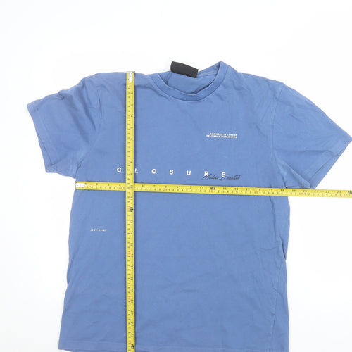 Closure London Men's Blue Graphic Crew Neck Cotton T-Shirt Size L