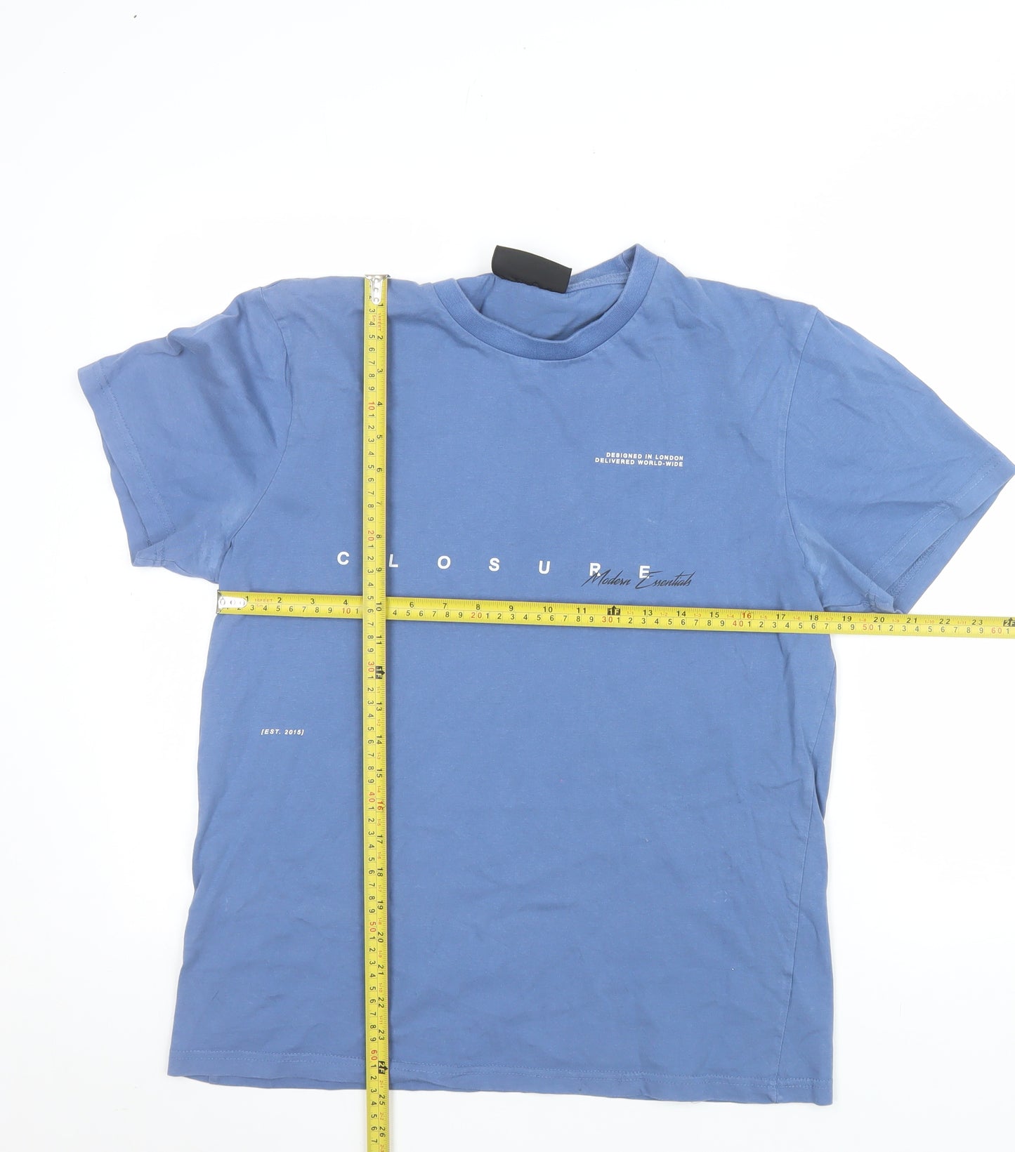 Closure London Men's Blue Graphic Crew Neck Cotton T-Shirt Size L