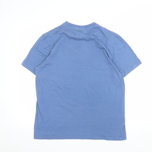 Closure London Men's Blue Graphic Crew Neck Cotton T-Shirt Size L