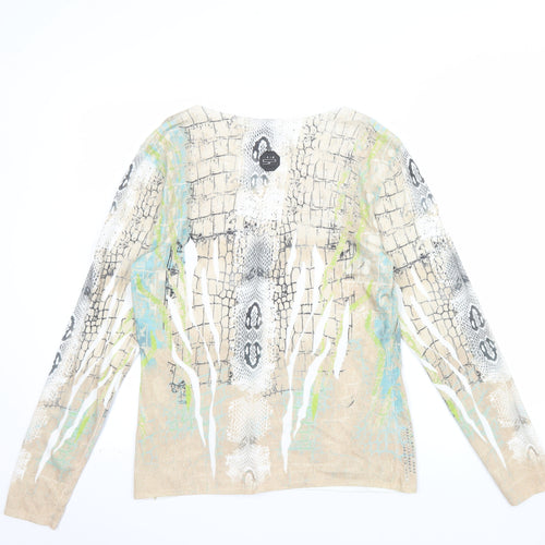 Sportalm Women’s Beige Animal Print Beaded Long Sleeve Jersey Top Size 14