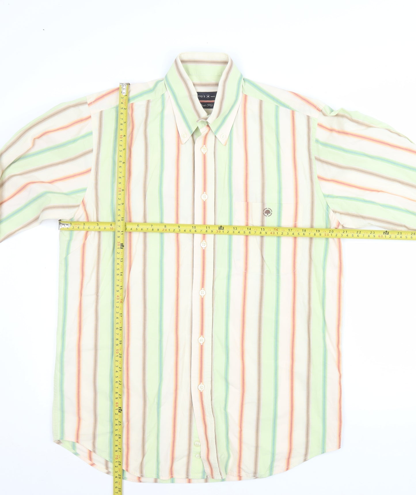 Memo's Men's Multicoloured Striped Classic Fit Cotton Button-Up Shirt M