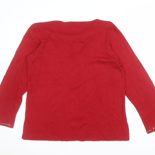 Quacker Factory Women Red Sequin Long Sleeve Cotton Tunic M