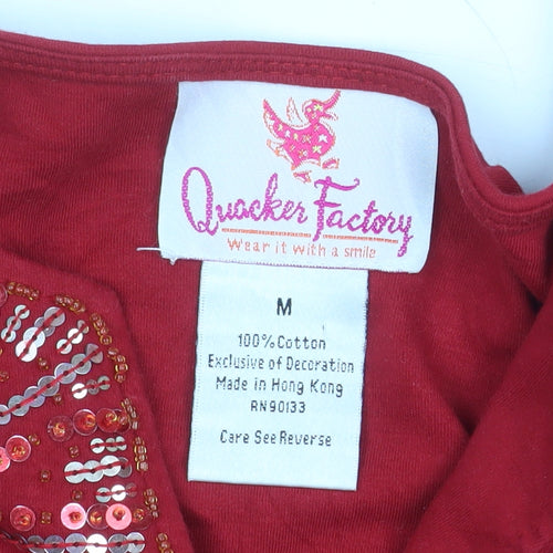 Quacker Factory Women Red Sequin Long Sleeve Cotton Tunic M