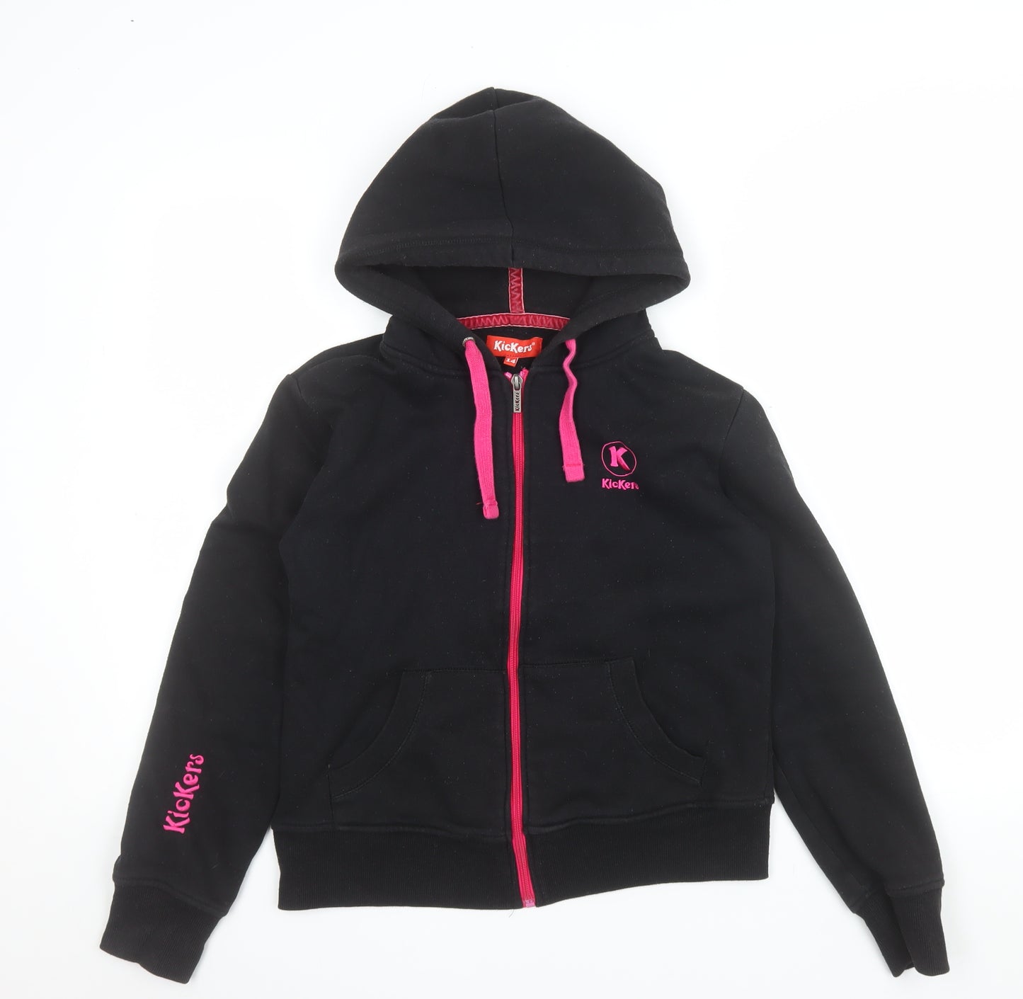 Kickers Teen Girls Black Pink Full Zip Hoodie Size 14 Cotton