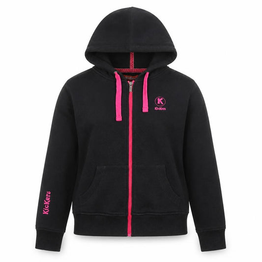 Front view of Kickers Teen girls’ black pink full zip hoodie, size 14, cotton