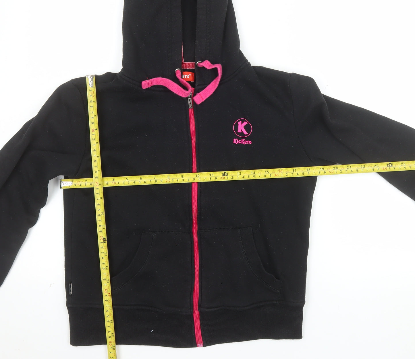 Kickers Teen Girls Black Pink Full Zip Hoodie Size 14 Cotton