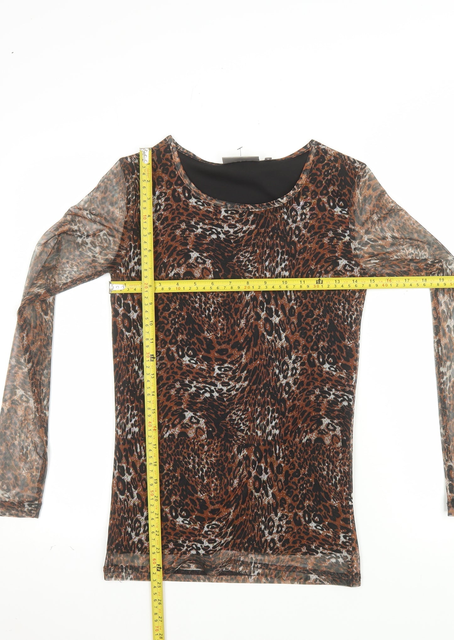 Fransa Women's Brown Animal Print Mesh Long Sleeve Top XS
