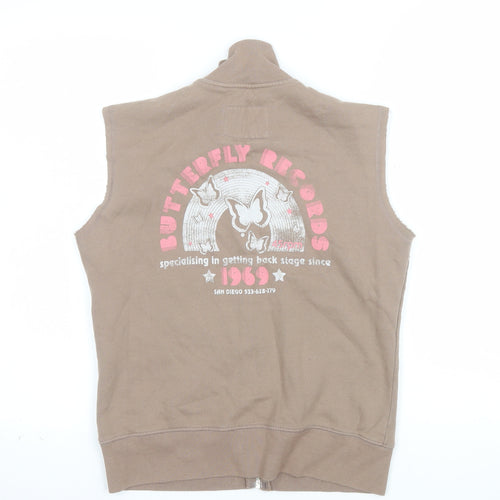 Vintage Process Womens Beige Full Zip Vest Hoodie M/L 100% Cotton