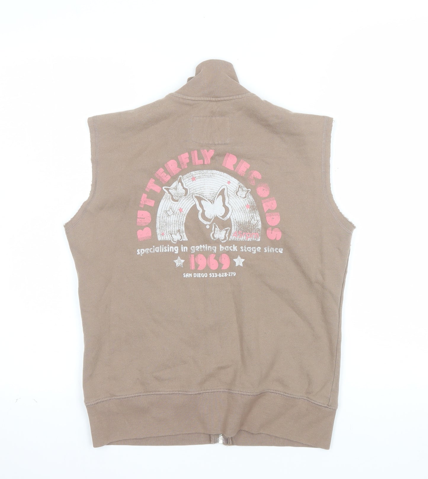 Vintage Process Womens Beige Full Zip Vest Hoodie M/L 100% Cotton