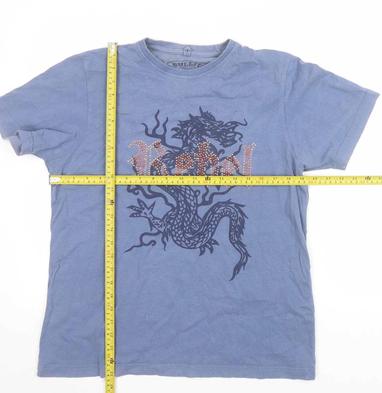 Bullit Men’s Blue Dragon Rebel Graphic Cotton T-Shirt Medium
