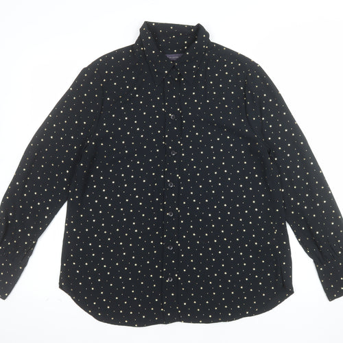 Marks and Spencer Women Black Star Print Long Sleeve Button-Up Shirt Size 12