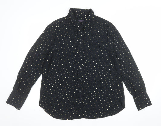 Marks and Spencer Women Black Star Print Long Sleeve Button-Up Shirt Size 12