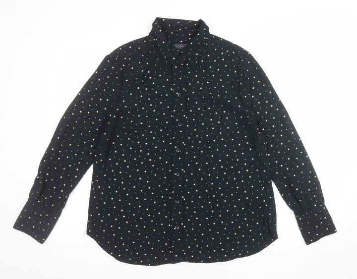 Marks and Spencer Women Black Star Print Long Sleeve Button-Up Shirt Size 12