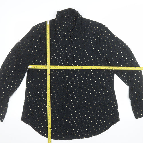 Marks and Spencer Women Black Star Print Long Sleeve Button-Up Shirt Size 12