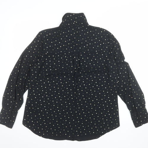 Marks and Spencer Women Black Star Print Long Sleeve Button-Up Shirt Size 12