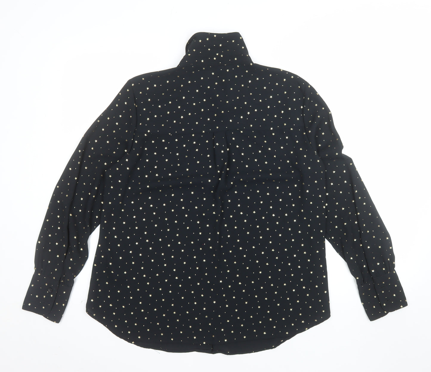 Marks and Spencer Women Black Star Print Long Sleeve Button-Up Shirt Size 12