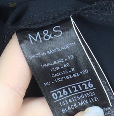 Marks and Spencer Women Black Star Print Long Sleeve Button-Up Shirt Size 12