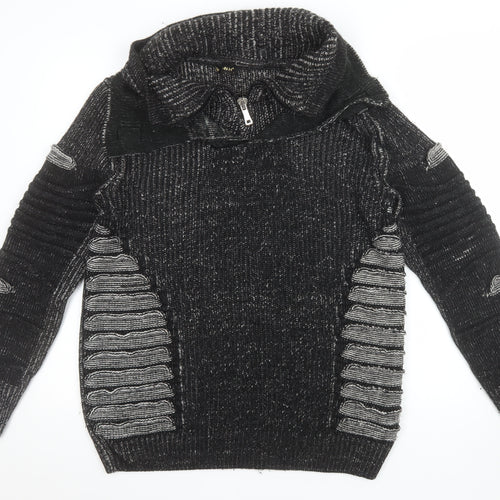 John H Men’s Black Chunky Knit 1/4 Zip Jumper Size S