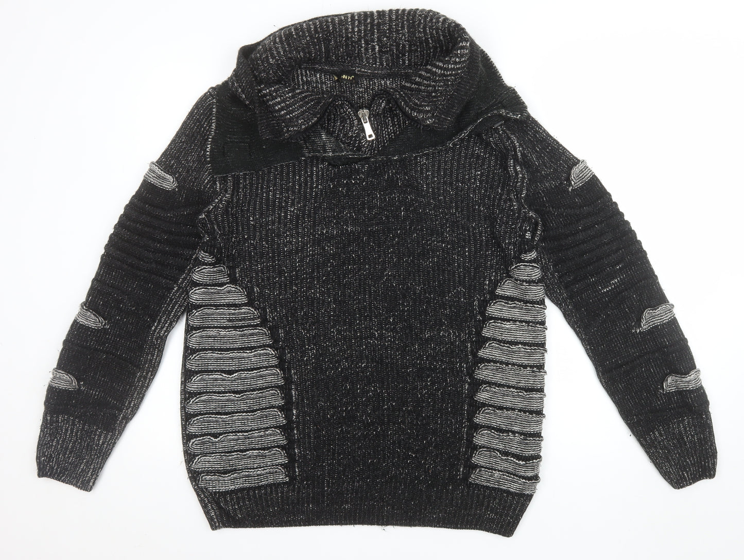 John H Men’s Black Chunky Knit 1/4 Zip Jumper Size S