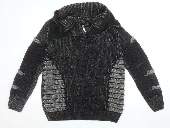 John H Men’s Black Chunky Knit 1/4 Zip Jumper Size S