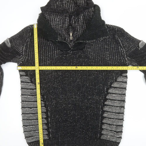 John H Men’s Black Chunky Knit 1/4 Zip Jumper Size S