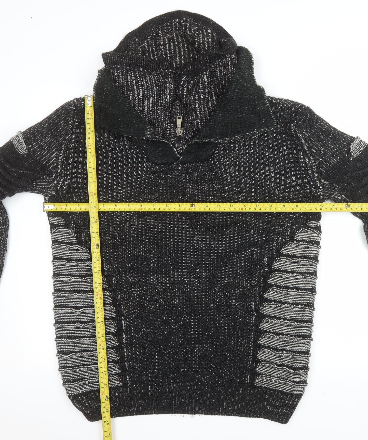 John H Men’s Black Chunky Knit 1/4 Zip Jumper Size S