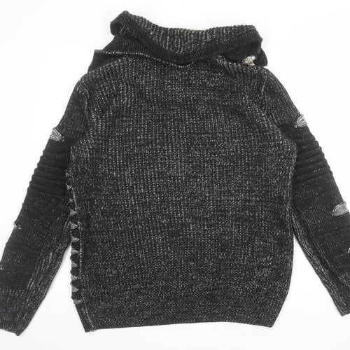 John H Men’s Black Chunky Knit 1/4 Zip Jumper Size S
