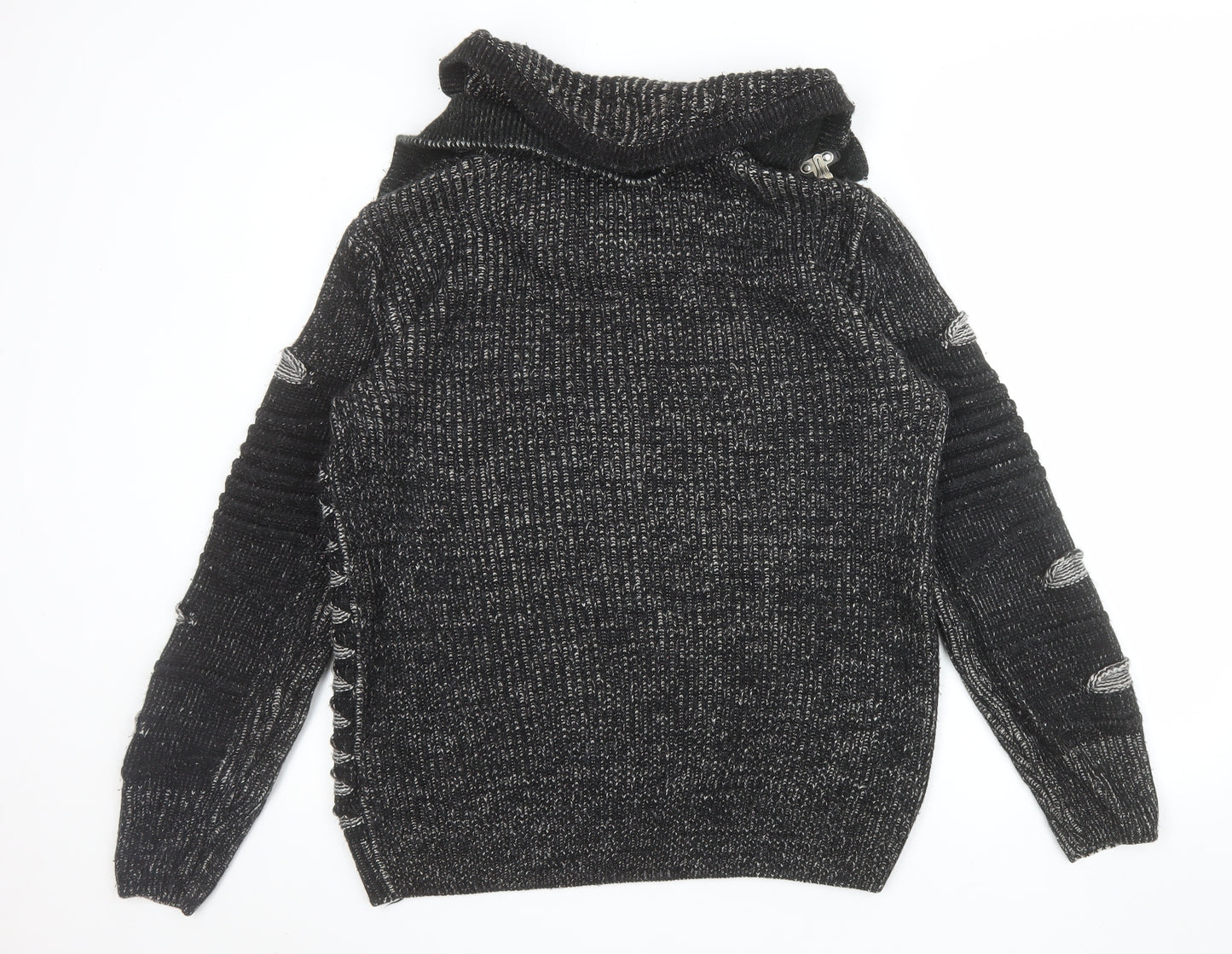 John H Men’s Black Chunky Knit 1/4 Zip Jumper Size S