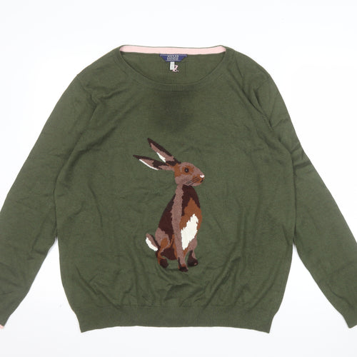 Joules Women Green Rabbit Jumper Size 18 Crew Neck Knitwear