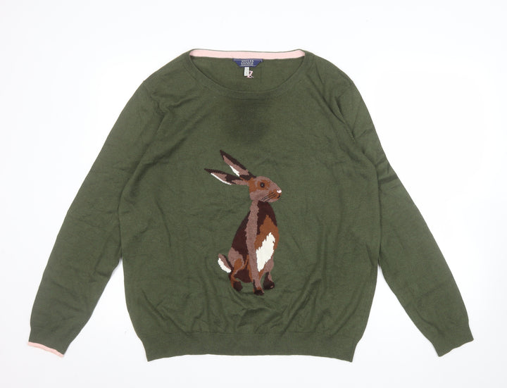 Joules Women Green Rabbit Jumper Size 18 Crew Neck Knitwear