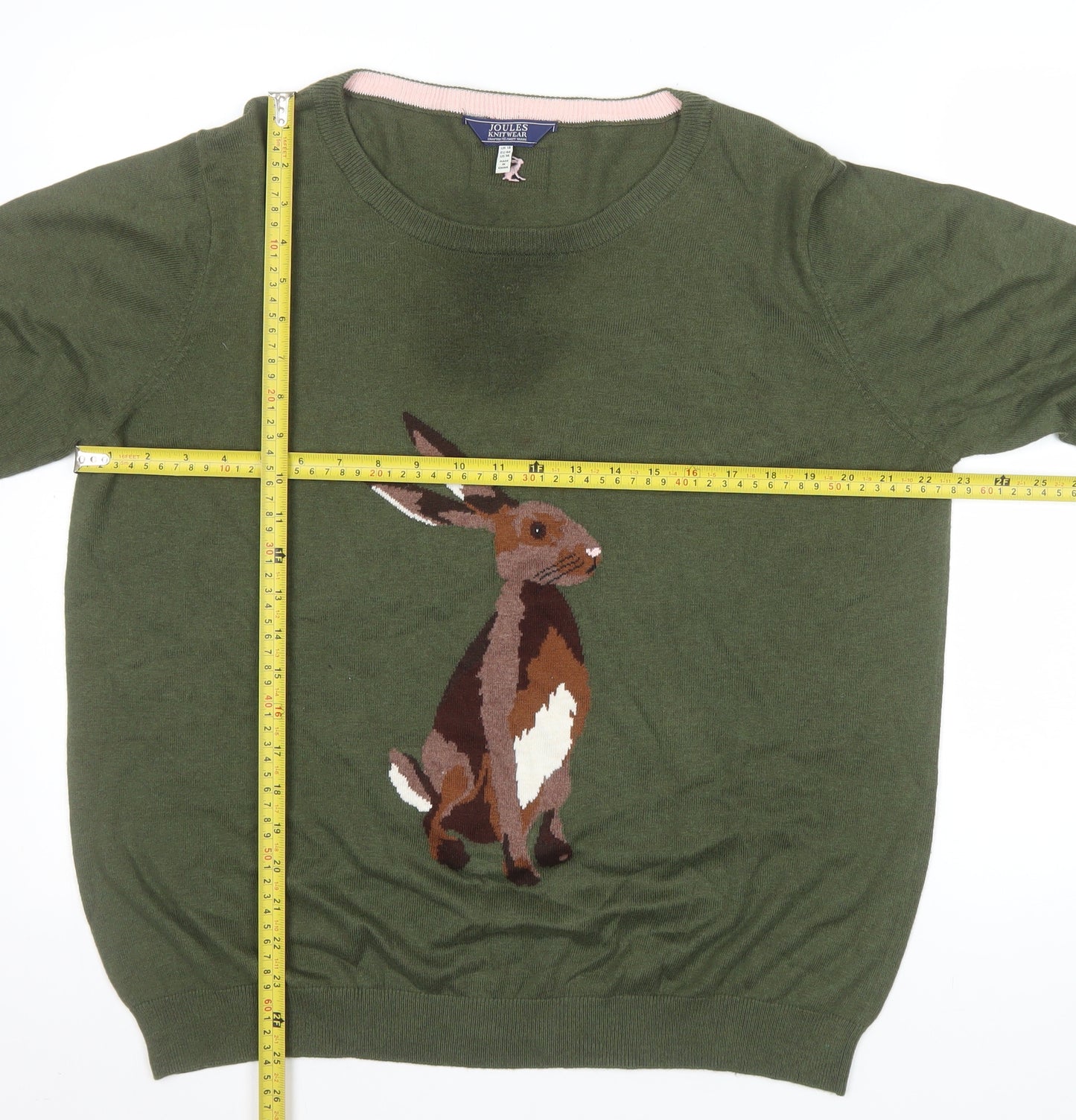 Joules Women Green Rabbit Jumper Size 18 Crew Neck Knitwear