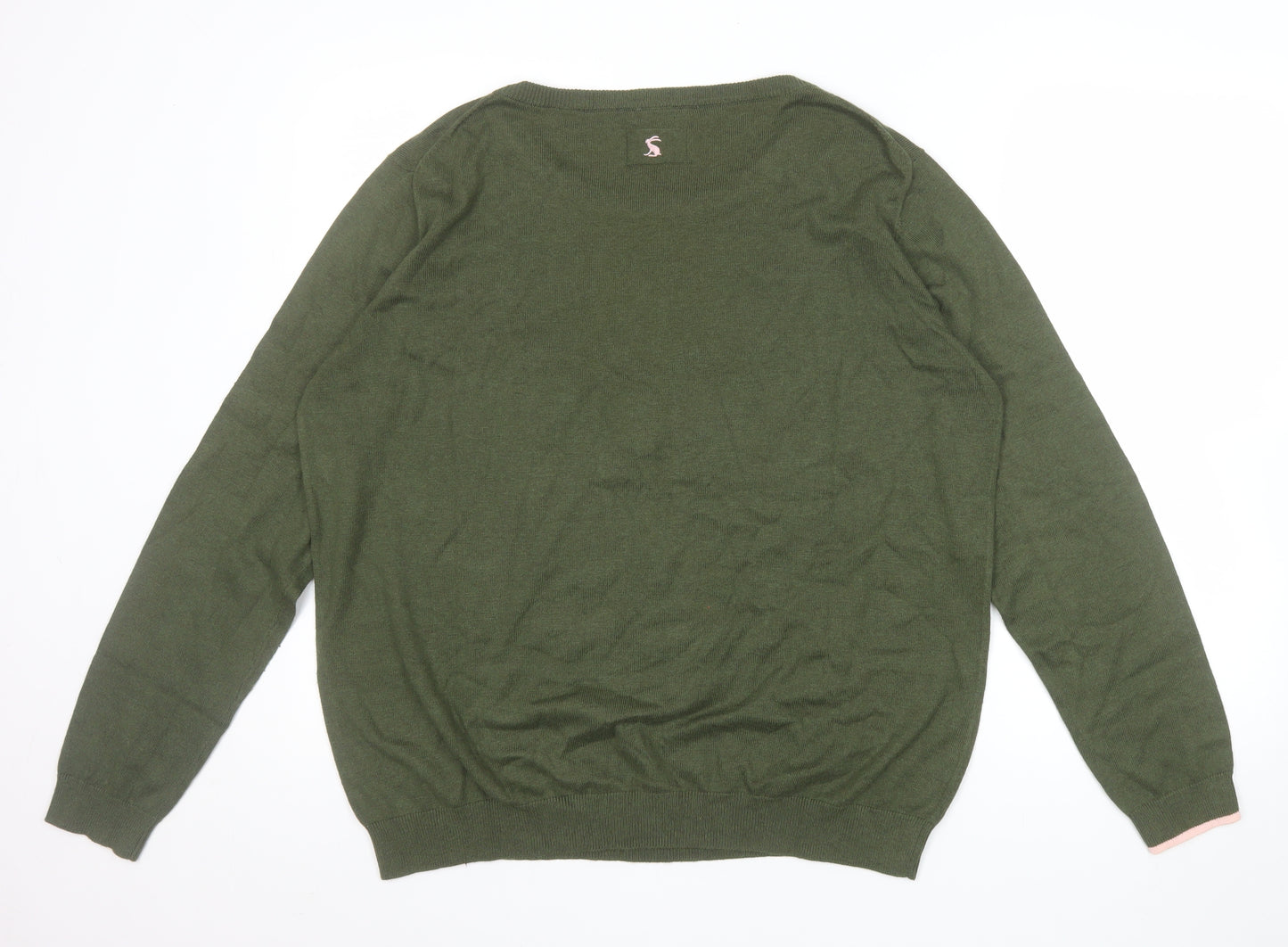 Joules Women Green Rabbit Jumper Size 18 Crew Neck Knitwear
