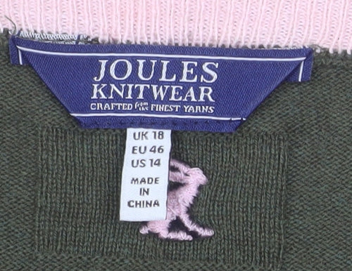 Joules Women Green Rabbit Jumper Size 18 Crew Neck Knitwear