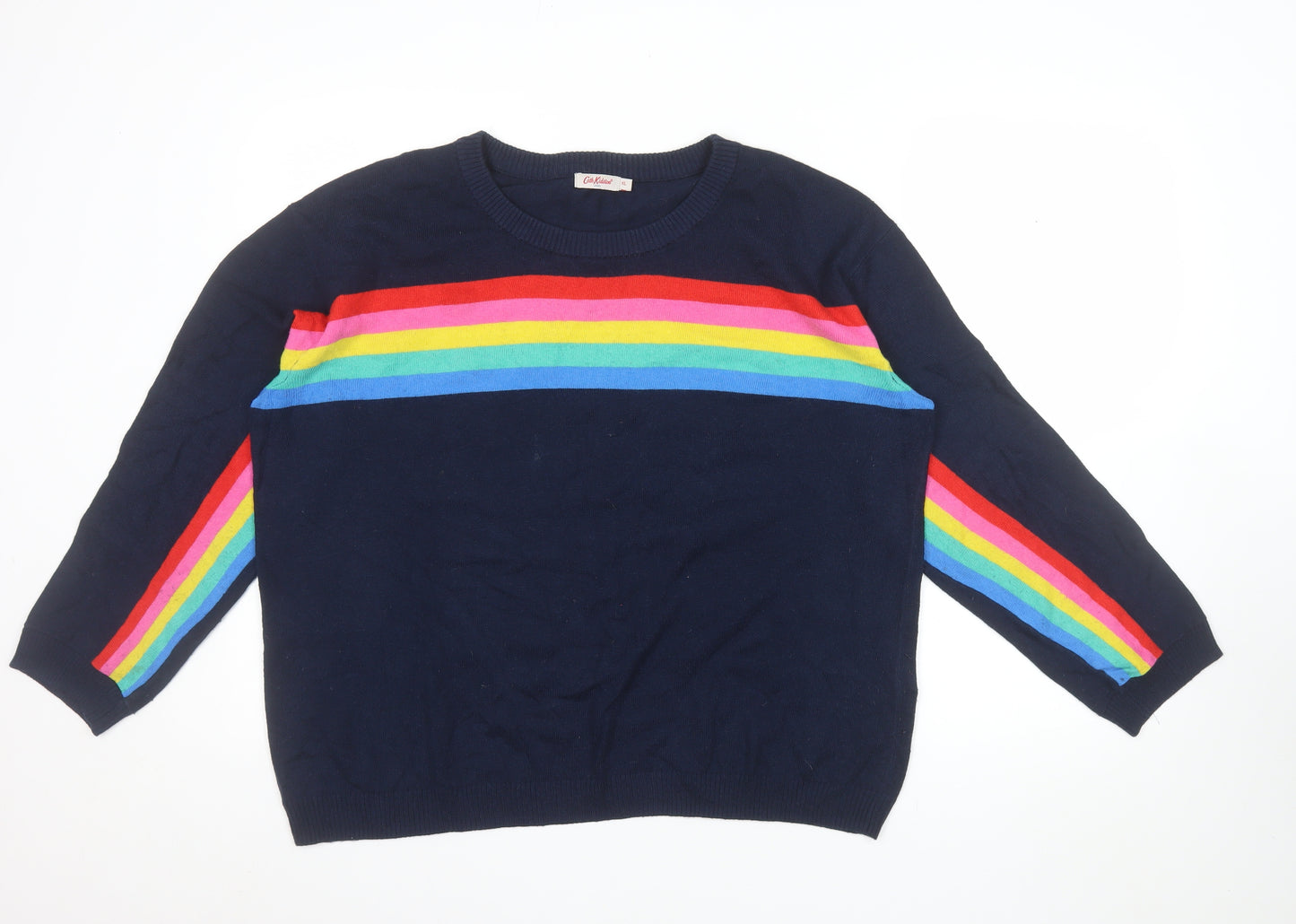 Cath Kidston Women’s Blue Rainbow Stripe Crew Neck Cotton Jumper XL