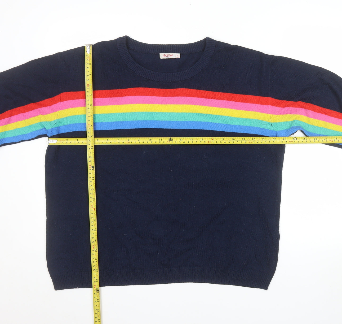 Cath Kidston Women’s Blue Rainbow Stripe Crew Neck Cotton Jumper XL