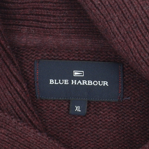 Marks and Spencer Blue Harbour Men Brown XL Cotton Shawl Collar Jumper
