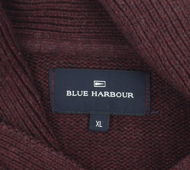 Marks and Spencer Blue Harbour Men Brown XL Cotton Shawl Collar Jumper