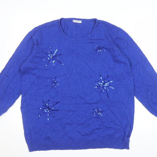 Damart Women Blue Sequin Pullover Jumper Size 22/24