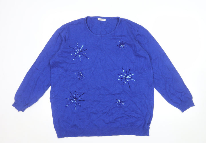 Damart Women Blue Sequin Pullover Jumper Size 22/24