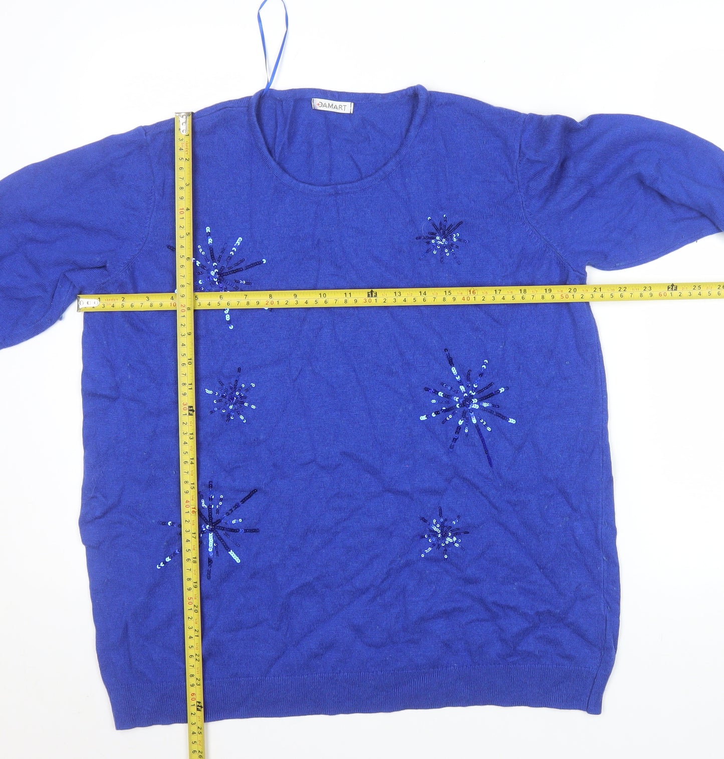 Damart Women Blue Sequin Pullover Jumper Size 22/24