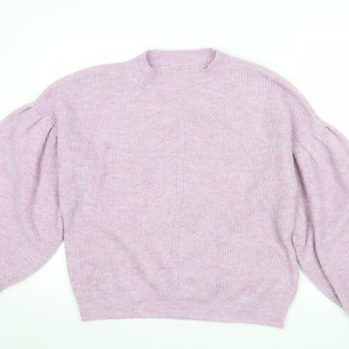 Oliver Bonas Women Pink Puff Sleeve Crew Neck Knit Jumper Size 10