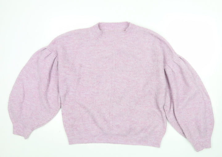 Oliver Bonas Women Pink Puff Sleeve Crew Neck Knit Jumper Size 10